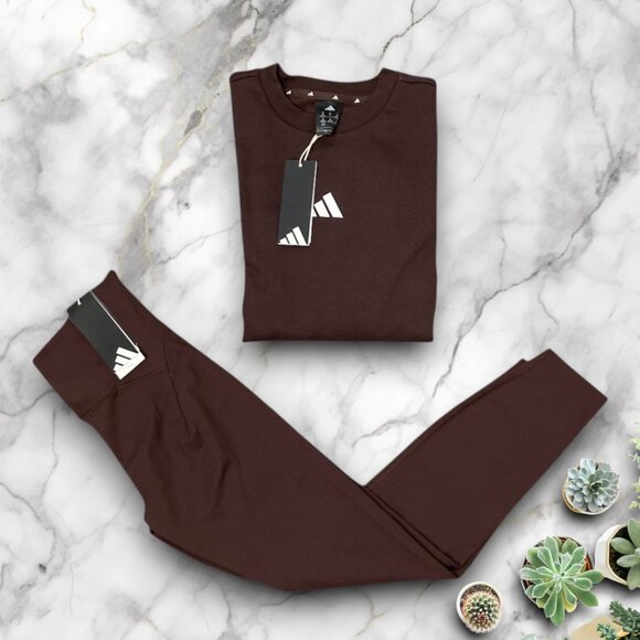 NWT adidas 2 pc outfit in CHOCOLATE brown womens size L large new with tags - Picture 4 of 6